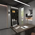 Modern Office Interior With Open Layout Wooden Shelves Desk Chairs And Decorative Art