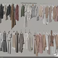 Assorted Clothes Hanging on Racks With Various Styles and Colors 3d model
