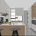 Modern Kitchen Interior Design With Island Counter White Cabinets And Bar Stools
