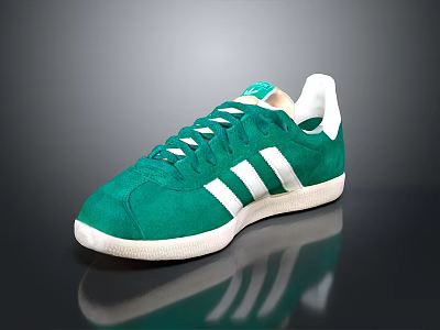 Green Suede Casual Sports Shoes With White Stripes And White Sole 3d model