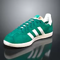 Green Suede Casual Sports Shoes With White Stripes And White Sole