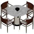 Round Marble Dining Table With Chairs Brown Leather Seats And Metal Legs Modern Minimalist Design