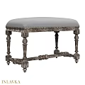 Classic Sofa Stool With Gray Padded Seat And Vintage Carved Legs