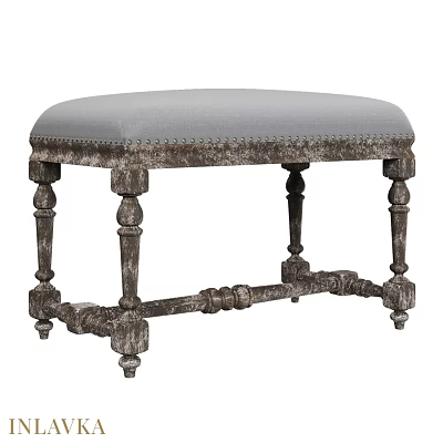 Classic Sofa Stool With Gray Padded Seat And Vintage Carved Legs 3d model