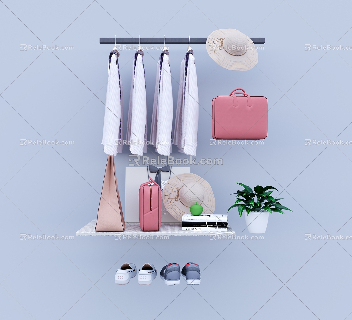 Clothes bag hat jewelry combination 3d model