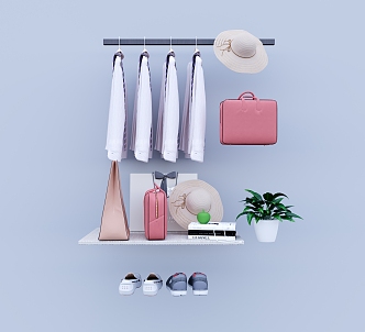 Clothes bag hat jewelry combination 3d model