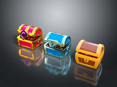 Three Colorful Treasure Chests With Gemstone Metal Buckle And Lid Design 3d model