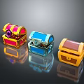 Three Colorful Treasure Chests With Gemstone Metal Buckle And Lid Design