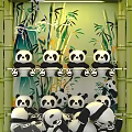Fun Interactive Area with Cute Panda Dolls and Bamboo Background for Kids Play