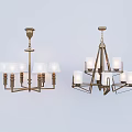 Elegant Modern Chandeliers Featuring Brass Structure Multiple Light Arms And White Shades 3d model