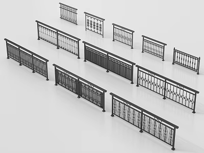 Various Decorative Metal Fence Designs With Ornate Patterns And Railings 3d model