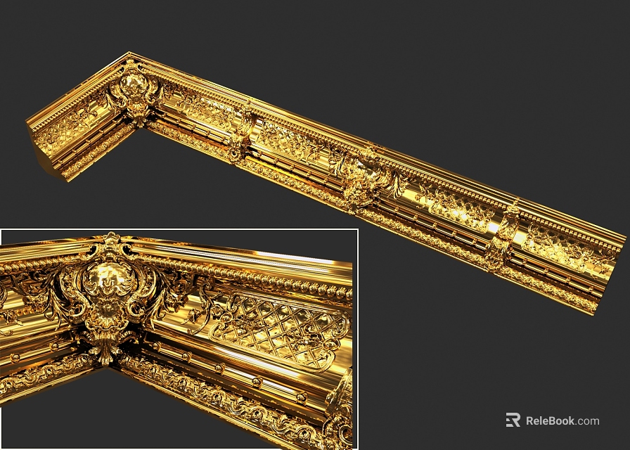 Golden Decorative Corner Components With Elaborate Carved Patterns And Ornate Details 3d model 