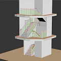 White Multi Level Building Model With Wooden Stairs Platforms And Railings 3d model