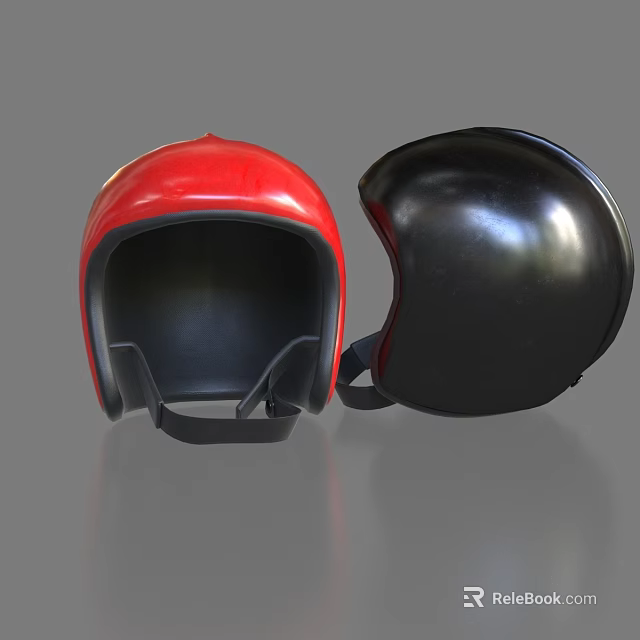 Red and Black Open Face Safety Helmets with Adjustable Straps 3d model 