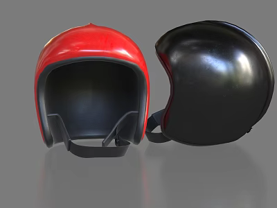 Red and Black Open Face Safety Helmets with Adjustable Straps 3d model