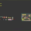 Detailed Room Scene Components With Bed Bookshelf Cabinet And Section View