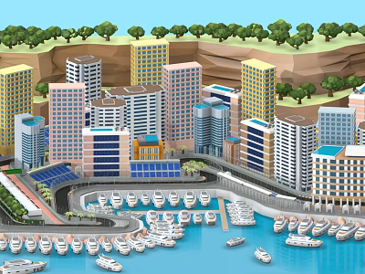 Modern city seaside city 3d model