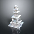 Silver Multi Tiered Pagoda Tower With Decorative Base And Intricate Carvings