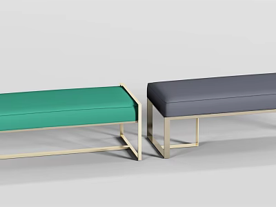 Modern Upholstered Sofa Bench With Green Gray Cushions And Gold Metal Frame 3d model
