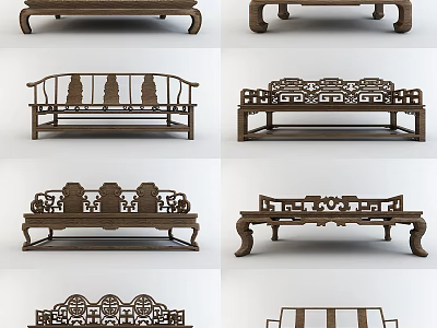 Classical Chinese Daybed Featuring Intricate Carvings And Wooden Structure Designs 3d model