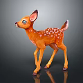 Orange Fawn with White Spots Big Ears and Blue Eyes Standing on Black Background
