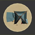 Turquoise Kids Tepee Tent With Wooden Poles Small Blanket And Toys