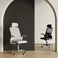 Modern Office Chairs With Mesh Backrest Armrests And Metal Base On Arched Background