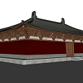 Ancient Chinese Architecture With Traditional Curved Roof Eaves Red Walls And Wooden Door