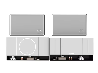 Smart Bathroom Mirrors With LED Display Lighting And Storage Shelf For Modern Home 3d model
