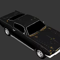 Vintage Black Muscle Car With Classic Body Design And Lit Headlights