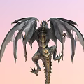 Detailed Mythical Flying Dragon With Large Wings Scaly Body Sharp Claws And Pink Sky Background