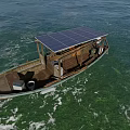 Small Boat With Solar Panel Floating On Green Water Surface 3d model