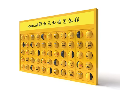 Yellow Decorative Background Wall With Emoji Buttons And Text Asking About Mood 3d model