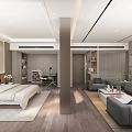 Modern Hotel Guest Room Interior With Bed Sofa Area Writing Desk And Potted Plant