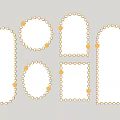 Gold Beaded Frame Mirrors In Various Shapes Arranged On White Wall Interior 3d model