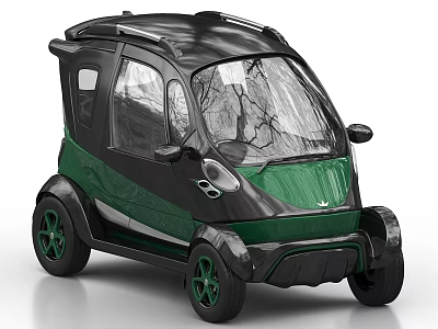 Compact Unique Design Car With Black Green Exterior And Green Wheels 3d model