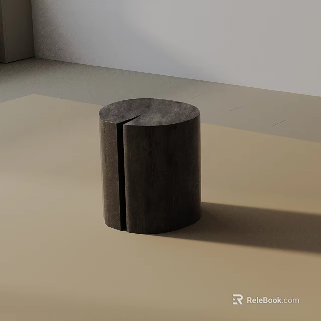 Dark Wooden Cylindrical Side Table with Minimalist Design and Natural Wood Grain in Modern Interior 3d model 