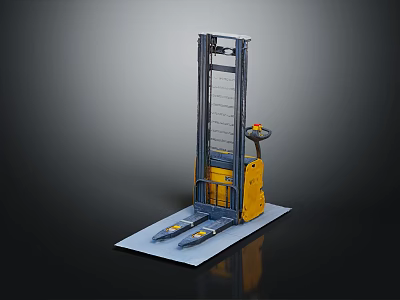 Industrial Hydraulic Forklift With Yellow Blue Body Lifting Mast Control Handle And Base Plate 3d model