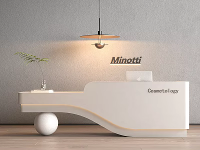 Modern White Cosmetology Reception Desk With Minotti Brand Sphere Lamp And Plant 3d model