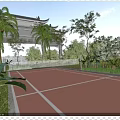 Red Road Facilities With White Lines Green Trees And Fence Surroundings