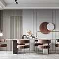 Elegant Modern Kitchen Interior With Dining Set Marble Table And Velvet Chairs 3d model