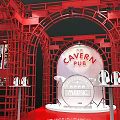 Red Frame Exhibition Booth with Cavern Pub Sign Display Podiums and White Central Area 3d model