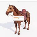 Brown Horse With Saddle Bells And Decorative Gear In Standing Pose
