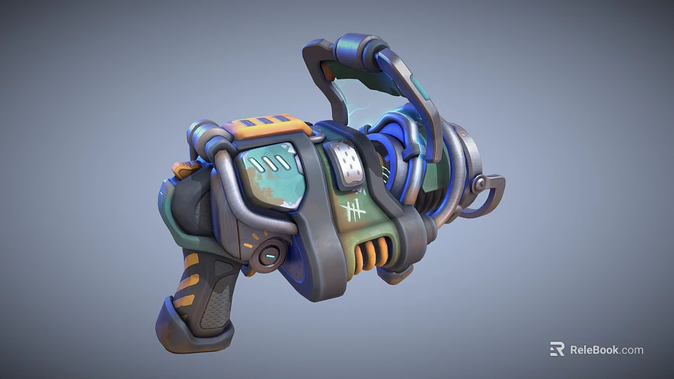 Futuristic Sci Fi Weapon With Vibrant Blue Green Accents And Mechanical Design 3d model 