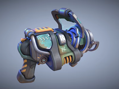 Futuristic Sci Fi Weapon With Vibrant Blue Green Accents And Mechanical Design 3d model