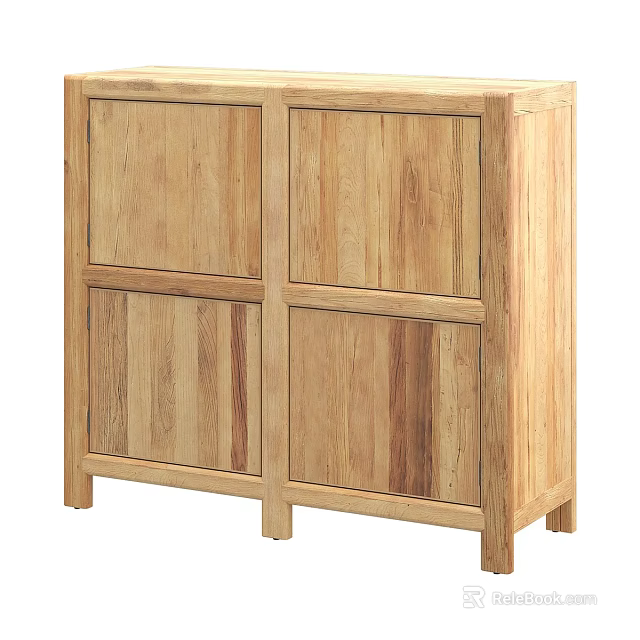 Natural Wood Entryway Side Cabinet With Simple Design And Storage Doors 3d model 
