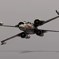 X Wing Fighter Jet In Flight With Four Engines And Aerodynamic Design