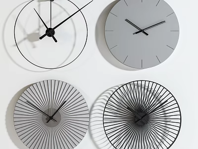 Modern Minimalist Wall Clocks With Geometric Wire Frames And Gray Faces 3d model
