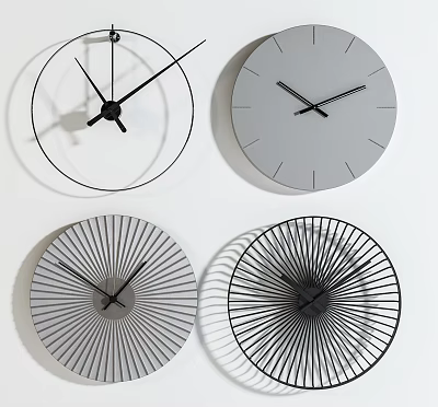 Modern Minimalist Wall Clocks With Geometric Wire Frames And Gray Faces 3d model