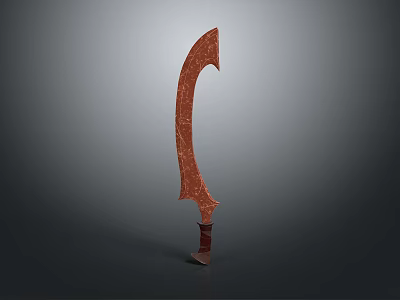 Sculptural Carving Red Curved Blade With Wooden Handle And Intricate Patterns 3d model
